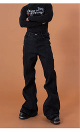 Men's Black Studded Loose Flared Jeans