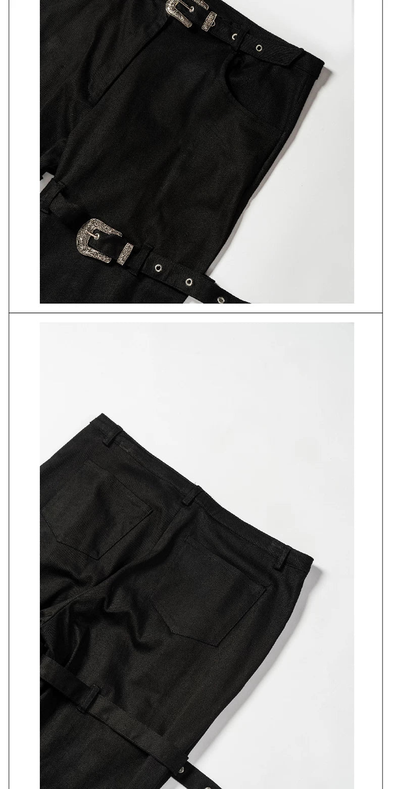 Lace-Up Metal Buckle Pants