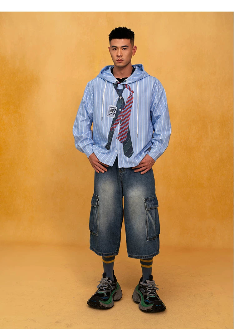 Men's Blue Relaxed Cargo Cropped Jeans