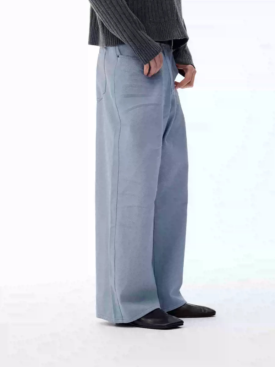 Faded Washed Pleated Straight Jeans
