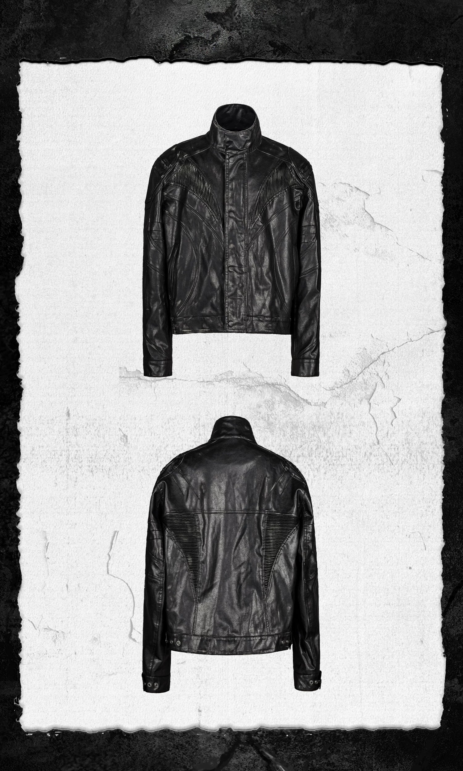 Oversized Distressed Nightfang Leather Biker Jacket