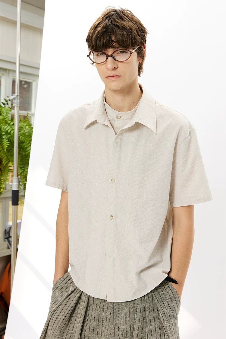 Men's Double-layered Short-sleeved Plaid Linen Shirt