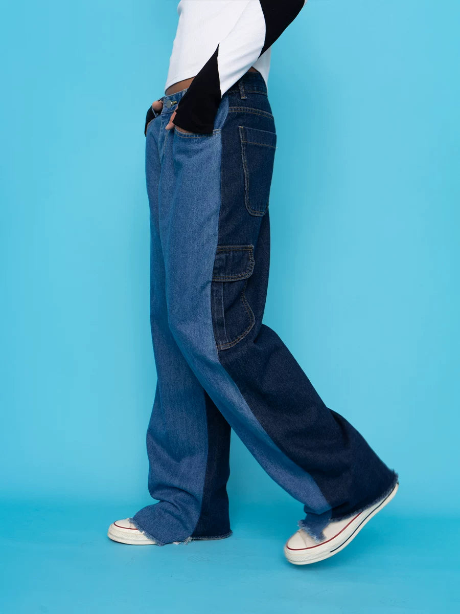 Men's Colorblock Wide Leg Jeans