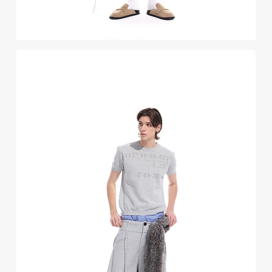 Gray Distressed Jacquard Slim Knit Tee
