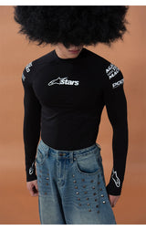 Men's Black Racing Print Long-sleeved Tee