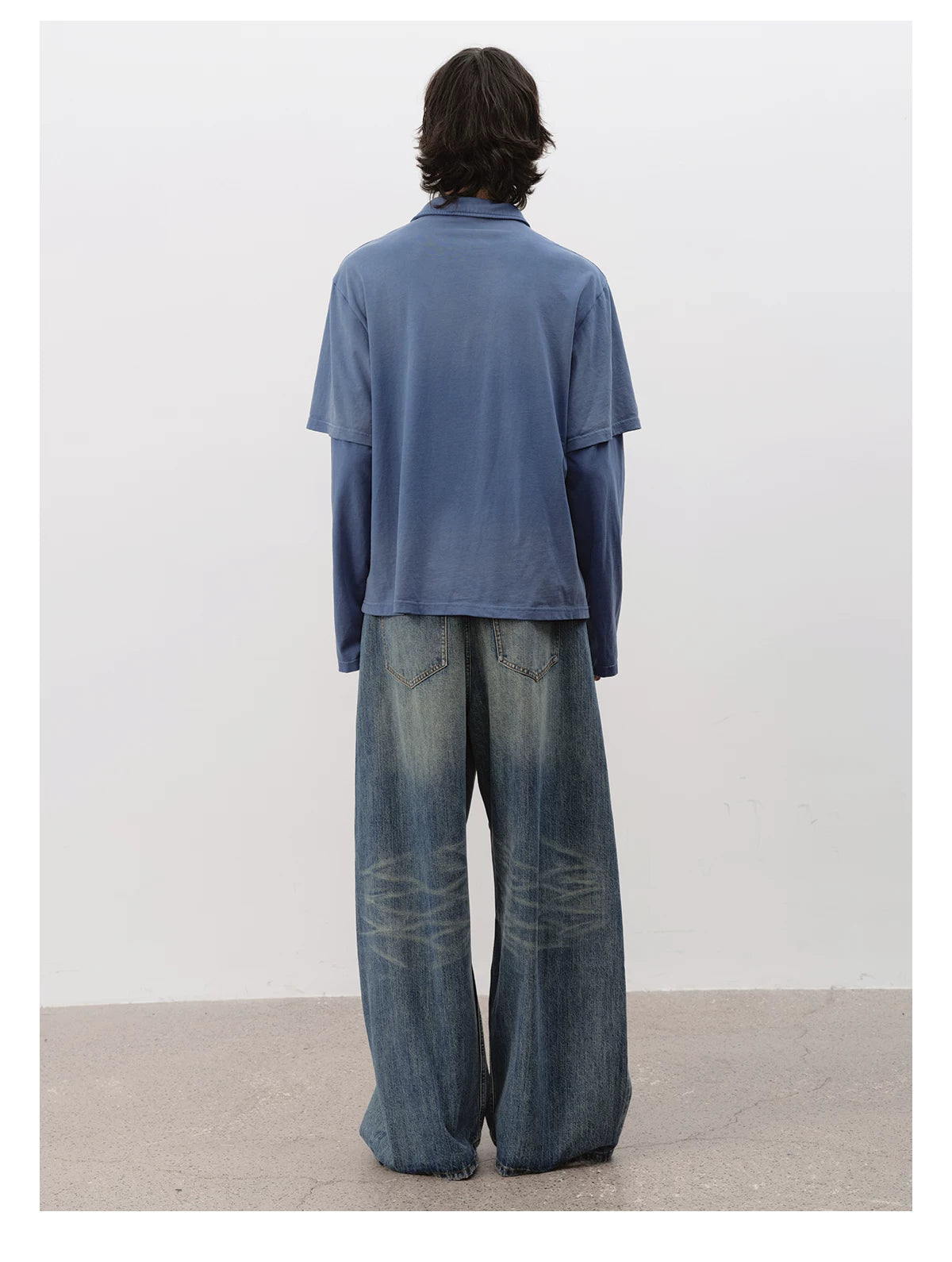 Faded Washed Two-Piece Long Sleeve Polo