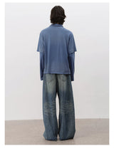 Faded Washed Two-Piece Long Sleeve Polo