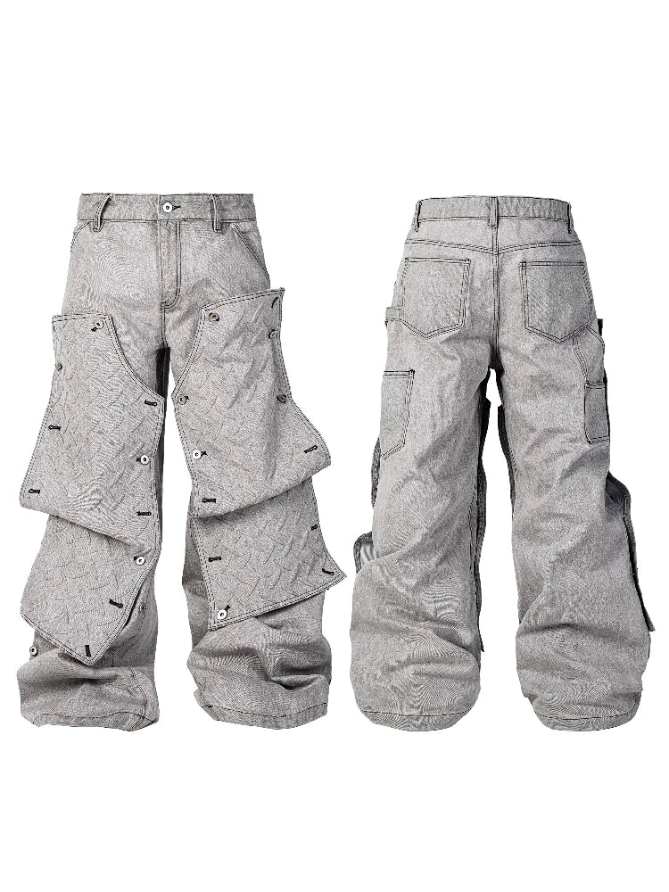 Detachable Deconstructed Knee Grey Denim Jeans
