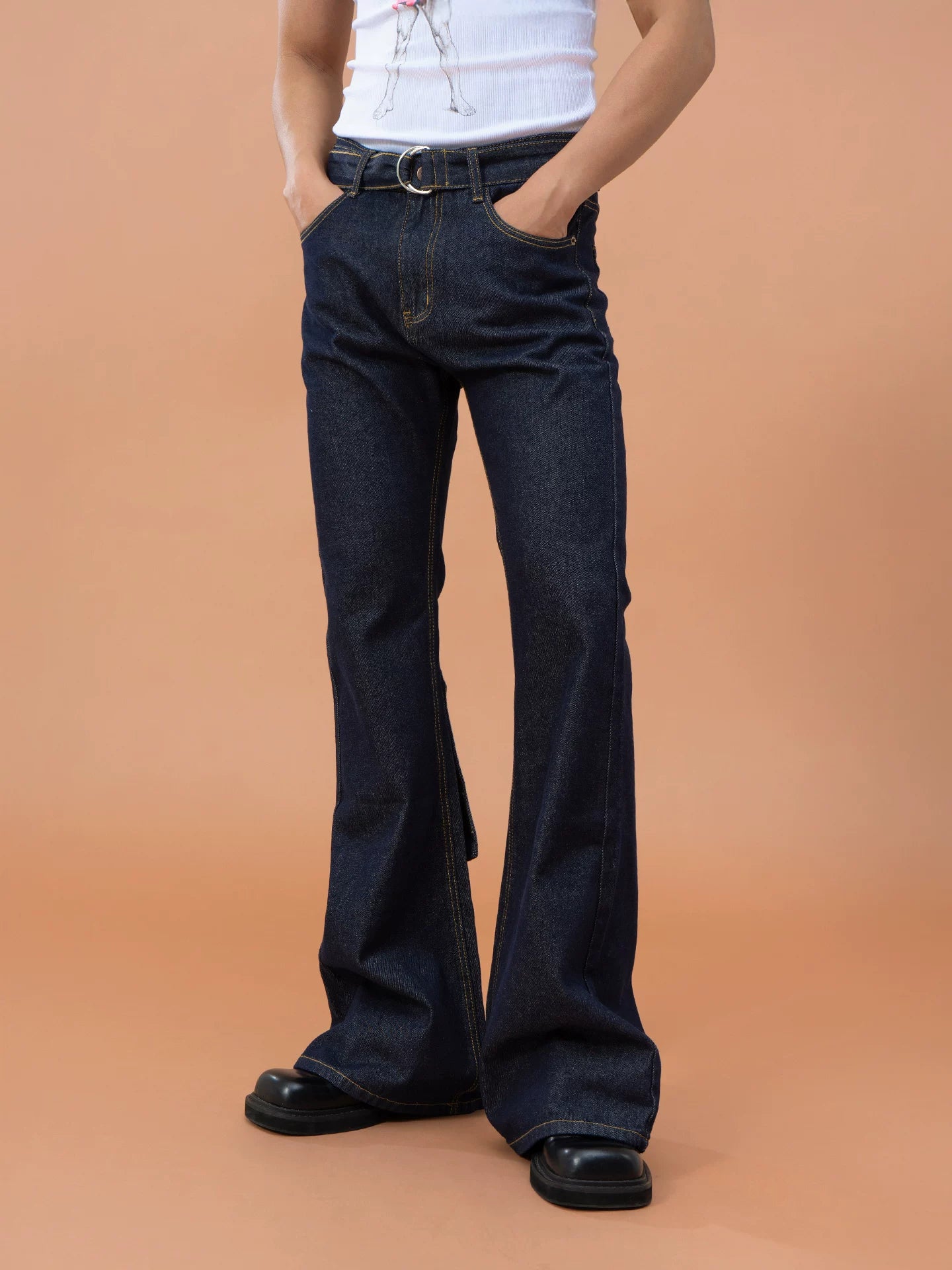 Men's Dark Blue Slim Flared Jeans