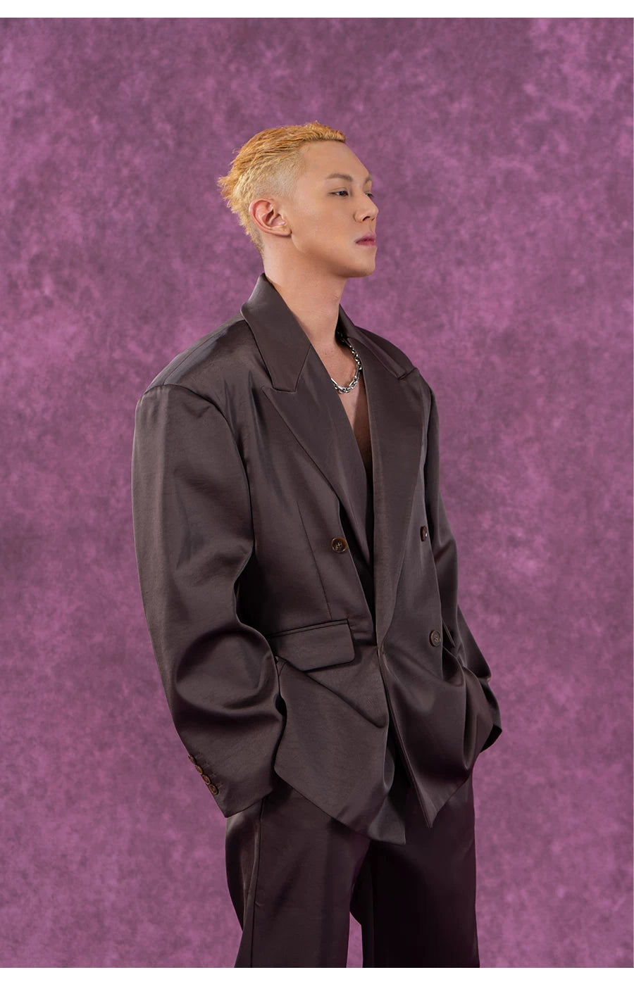 Men's Loose Vintage Satin Blazer