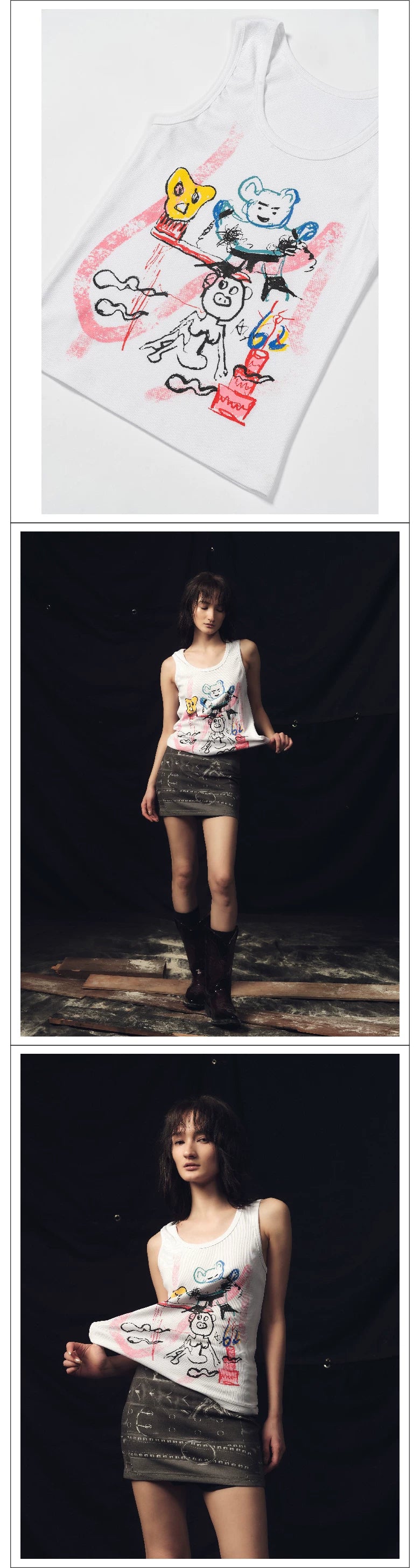 Dark Bear Print Ribbed Tank Top