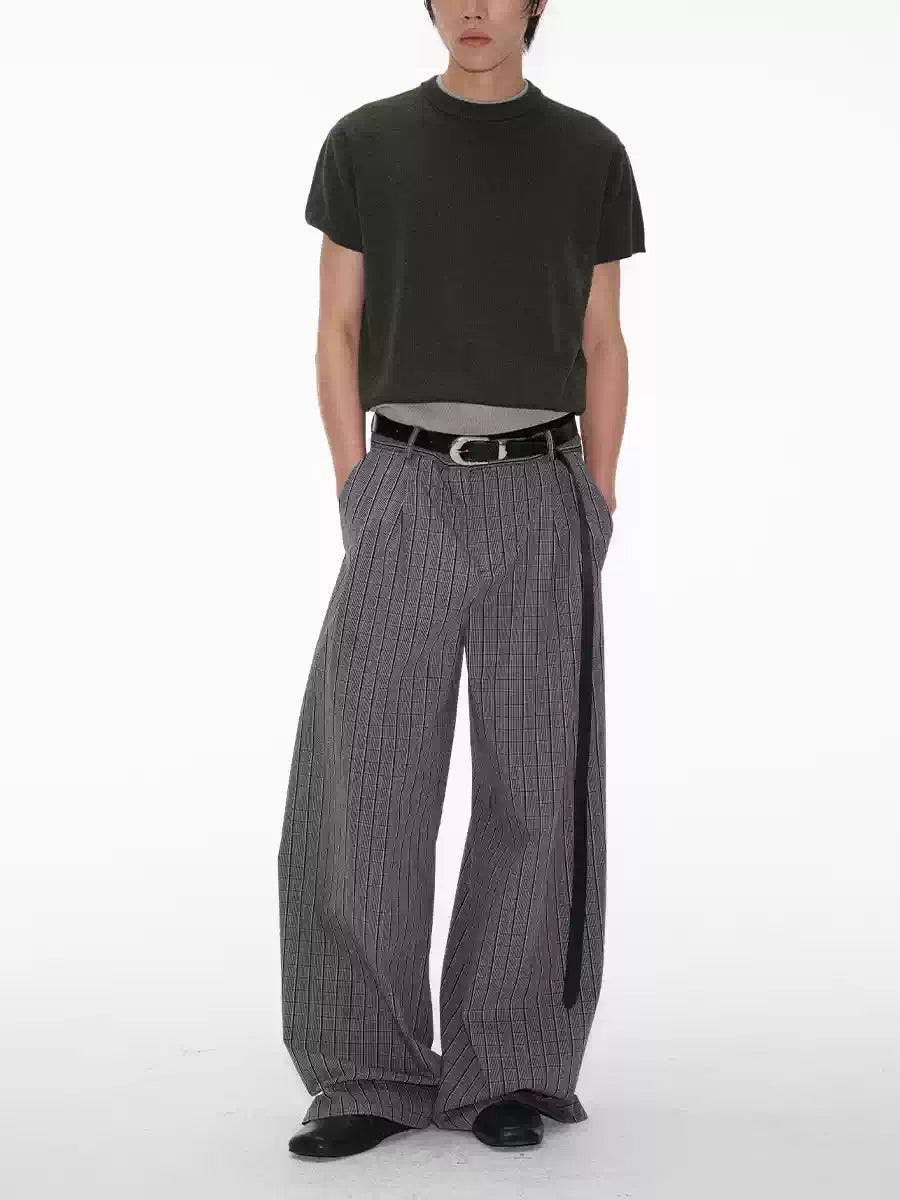 Plaid Pleated Wide Leg Pants