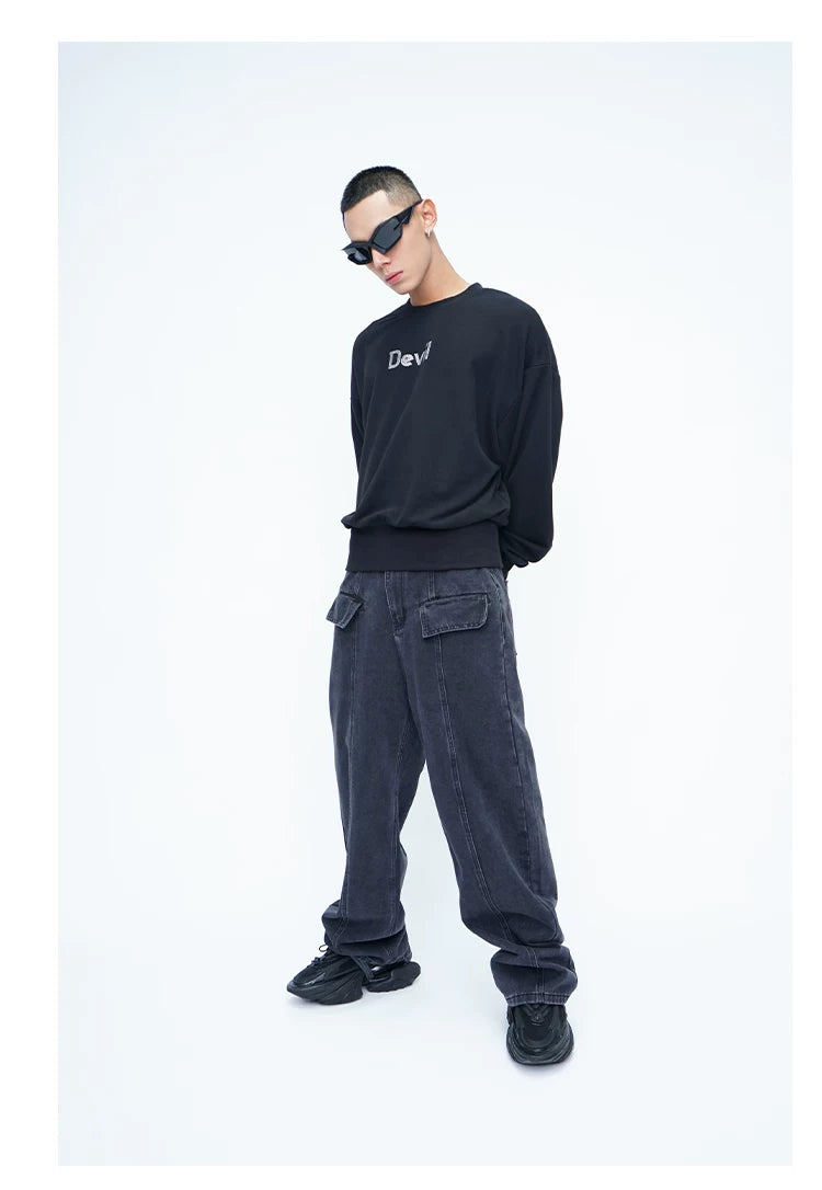 Men's Black Rhinestone Devil Wing Sweatshirt
