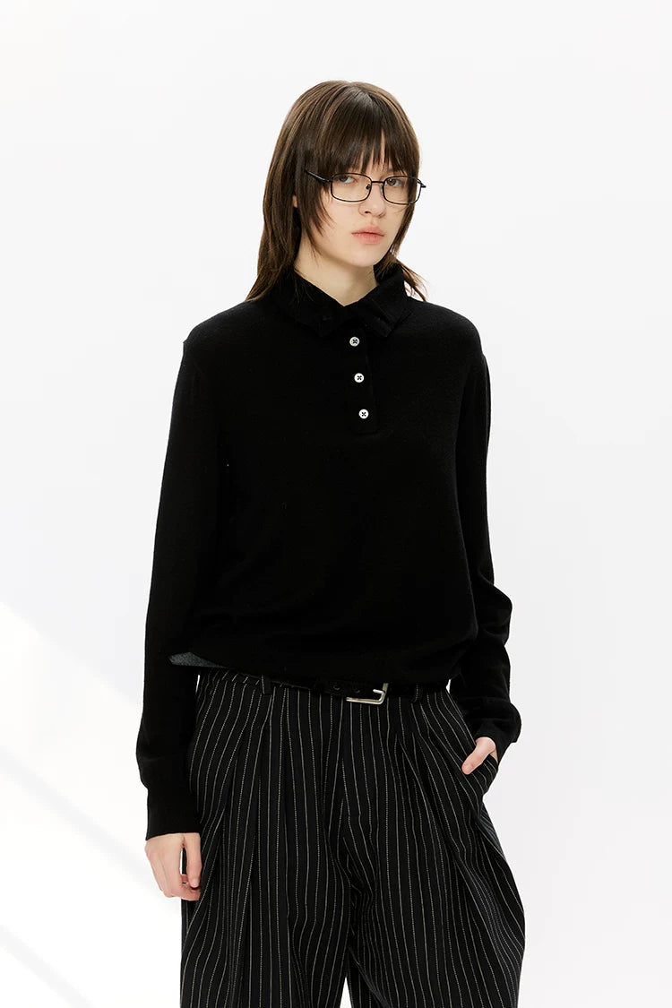 30% Wool Double Collar Polo Tops