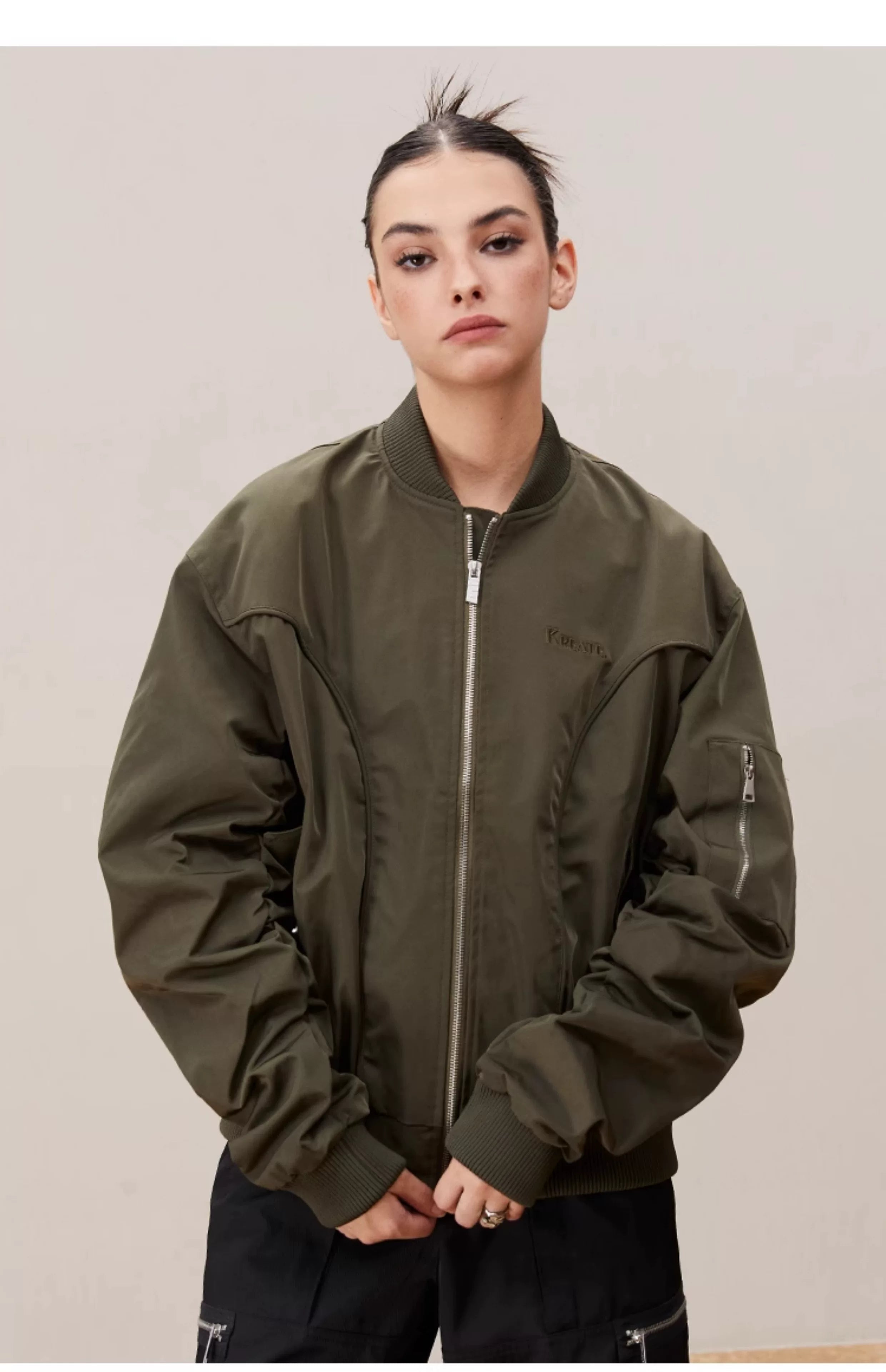 Men's Deconstructed Pleated MA1 Bomber Jacket