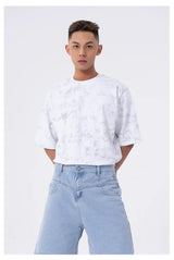 Men's Loose Gray Tie-Dye Print Tees