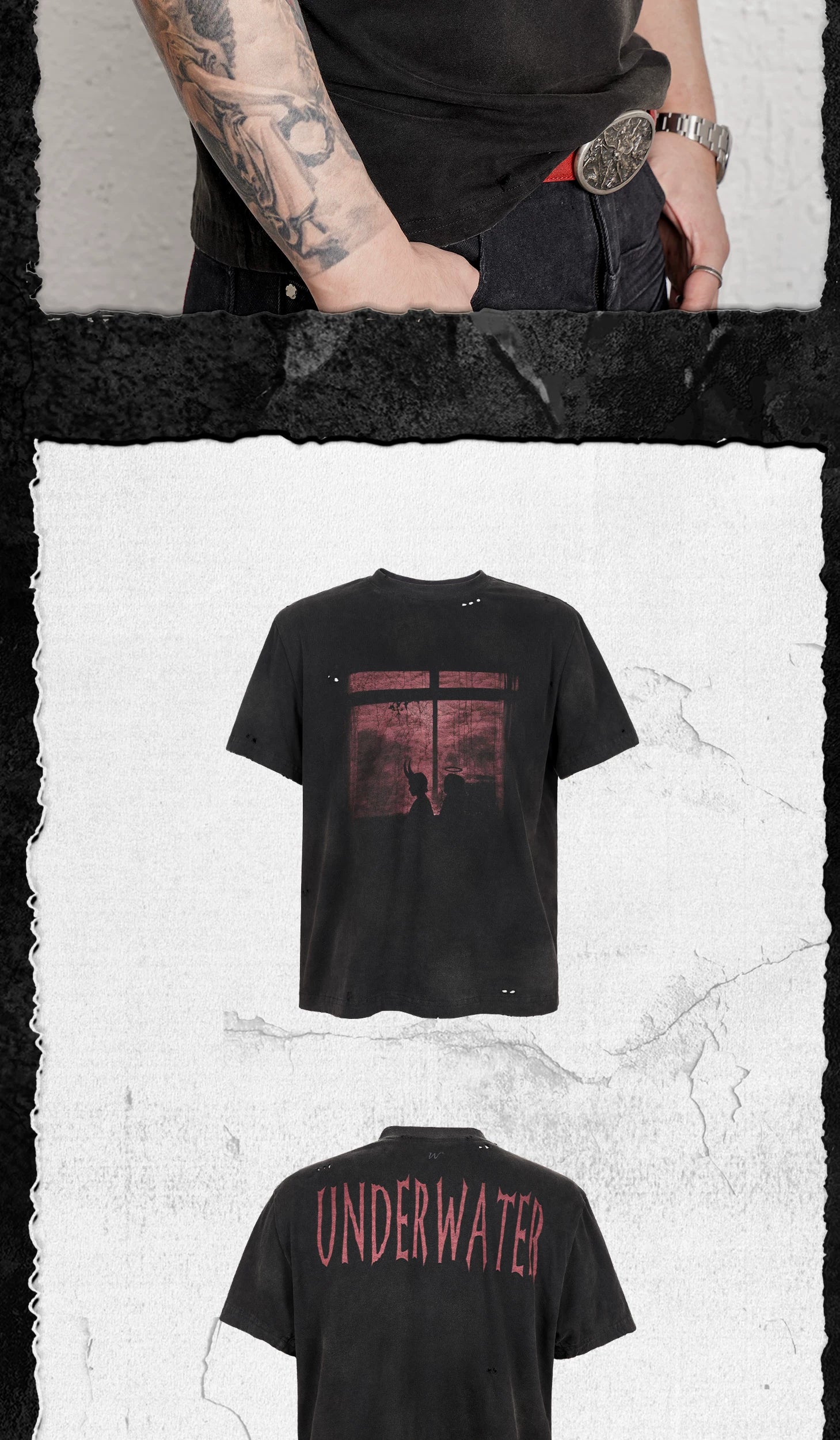 Angel Devil Print Washed Cotton Tee
