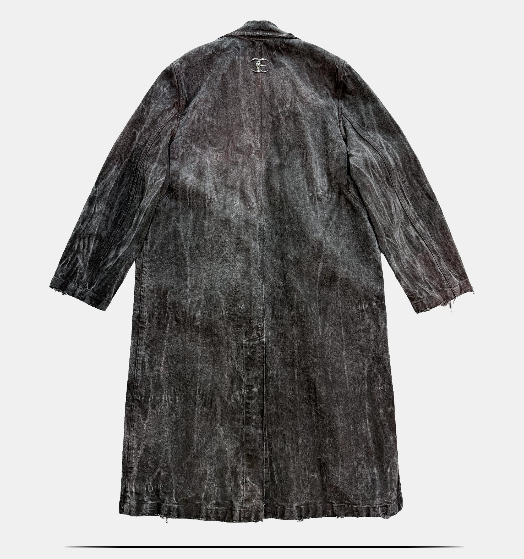Collared Distressed Tie-dye Denim Coat