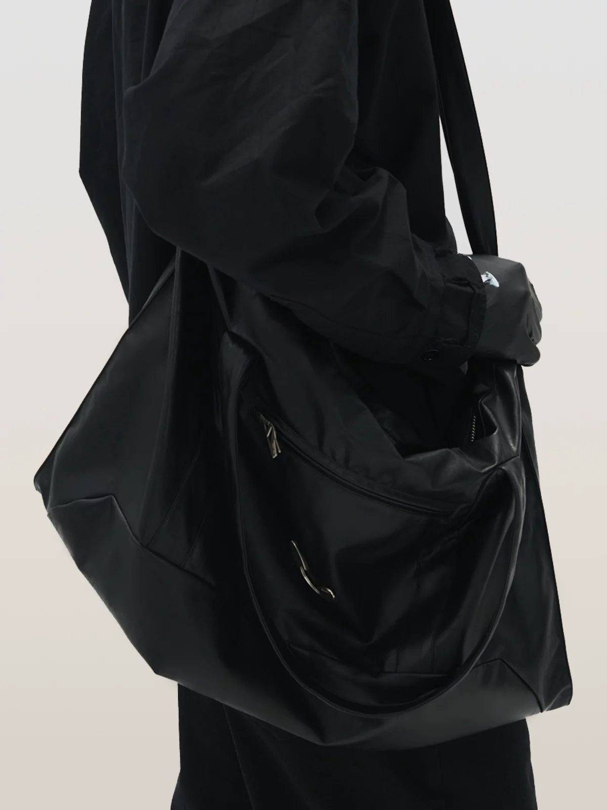 Leather Crossbody Bag with Metal Plaque