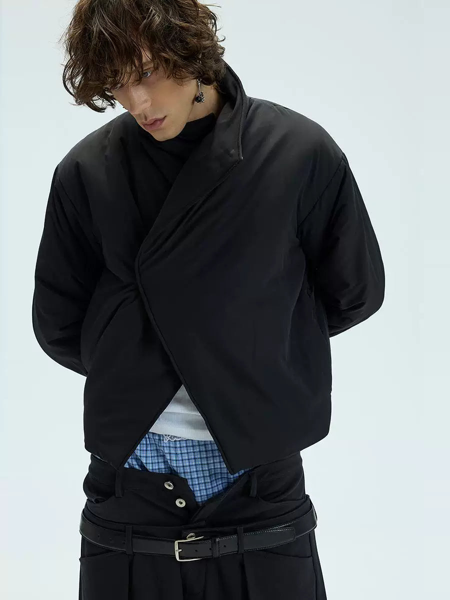 Two-Tone Single-Button Split Turtleneck Down Coat