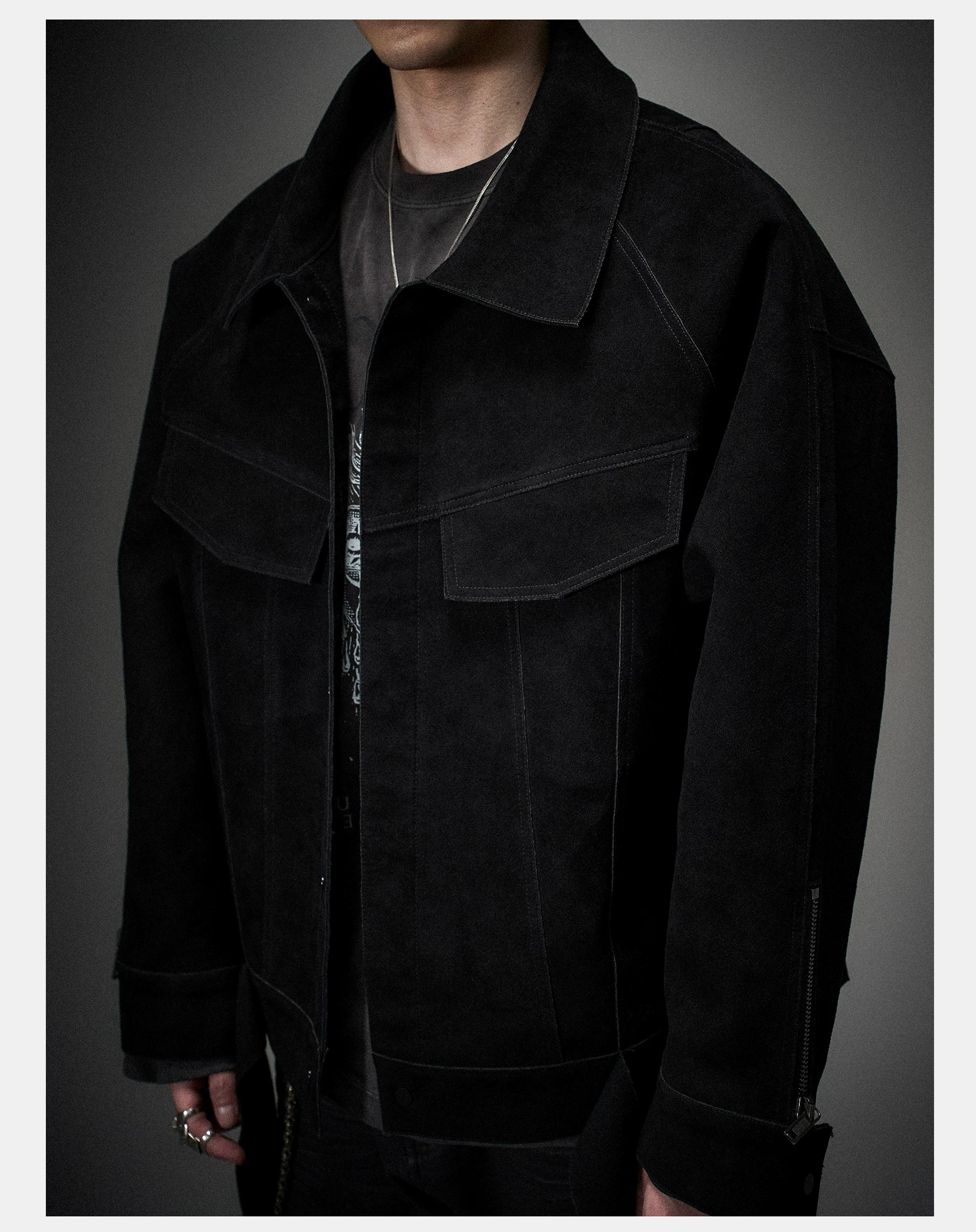 Oversized Raglan Suede Ribbon Jacket