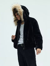 Detachable Fur Collar Fleece Hooded Coat