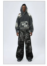 Washed Distressed Drop Shoulder Cropped Hoodie