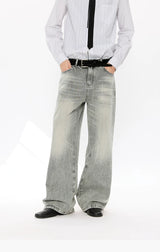 Washed Blue Gray Straight Leg Jeans