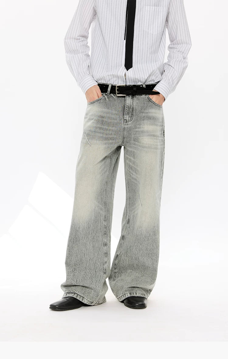 Washed Blue Gray Straight Leg Jeans