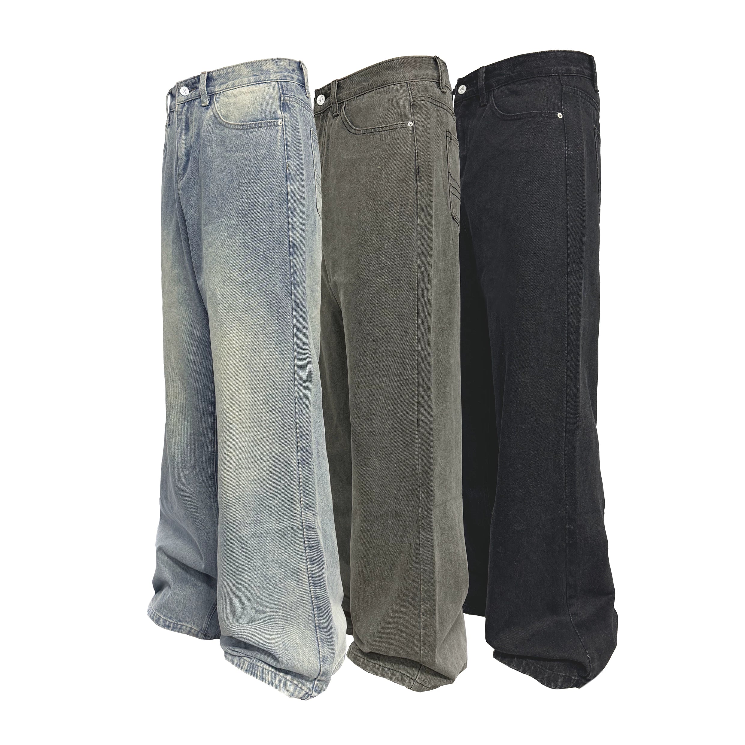 Tri-color Washed Straight Loose Jeans