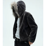 Detachable Fur Collar Fleece Hooded Coat