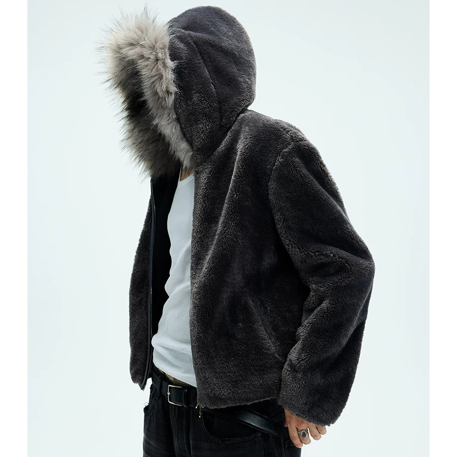 Detachable Fur Collar Fleece Hooded Coat