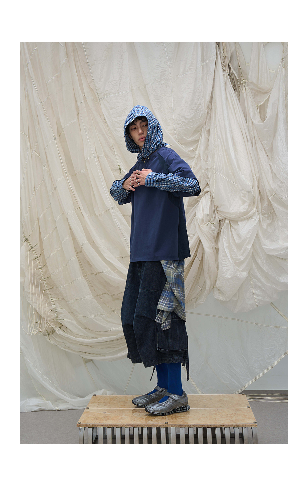 Detachable Hood Layered Plaid Shirt