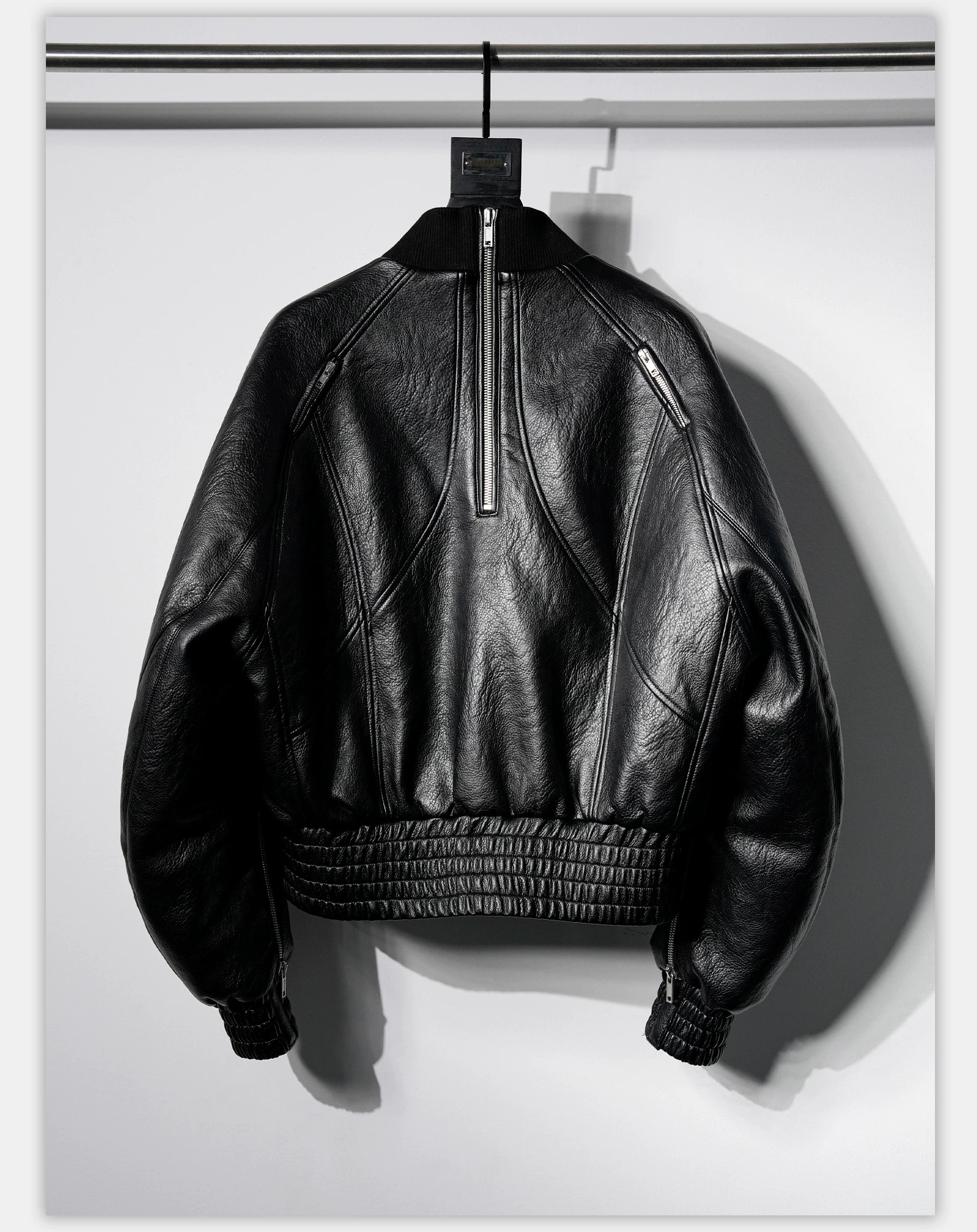 Dark Textured Curve Sleeve Bomber Jacket