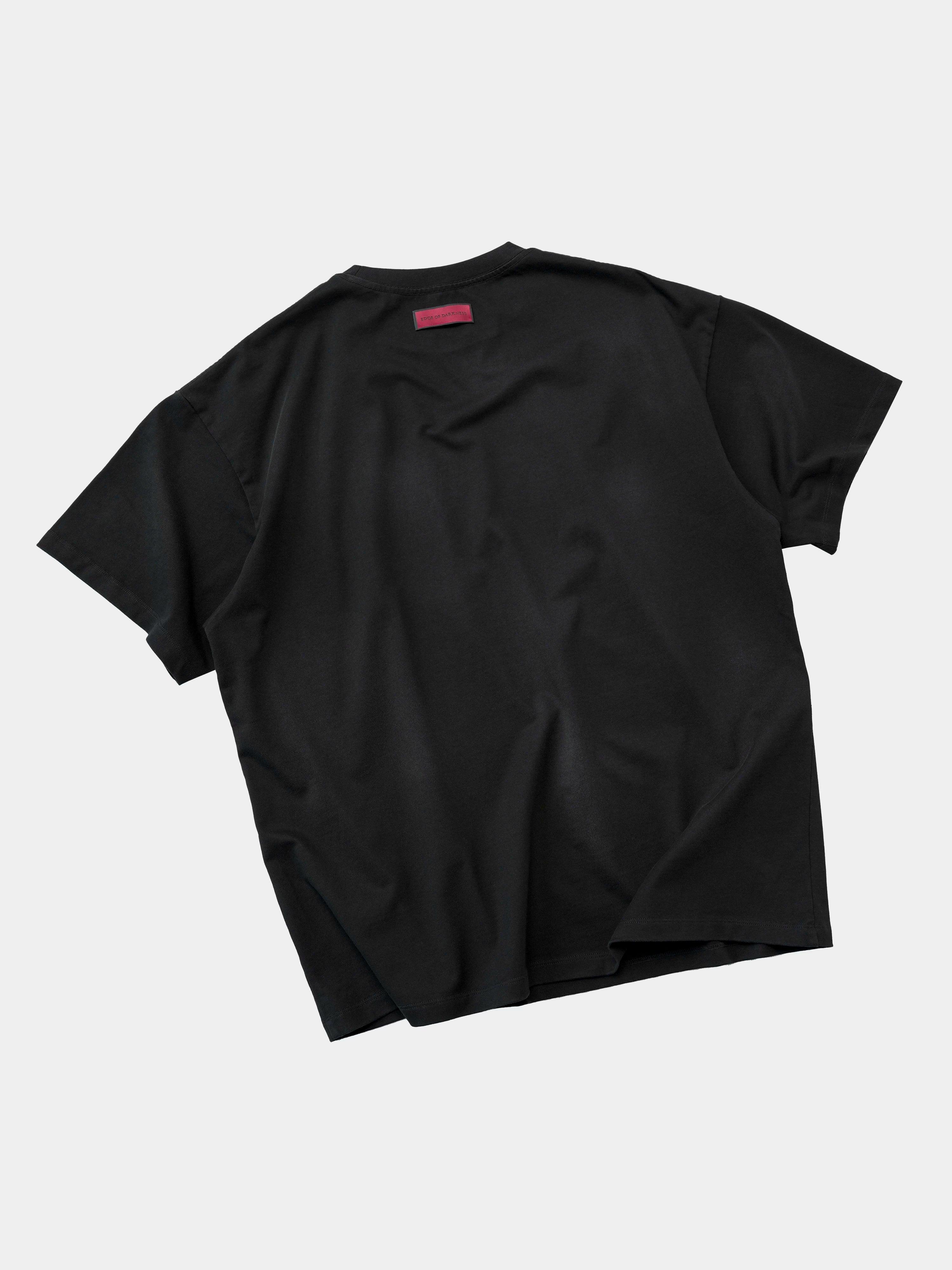 Loose Washed Black Printed Cotton Tee
