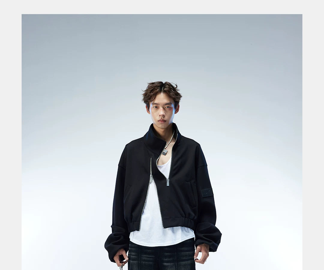 Asymmetric Zip Cropped Turtleneck Jacket
