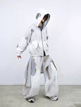 Stripe Patchwork Washed Zip Hoodie