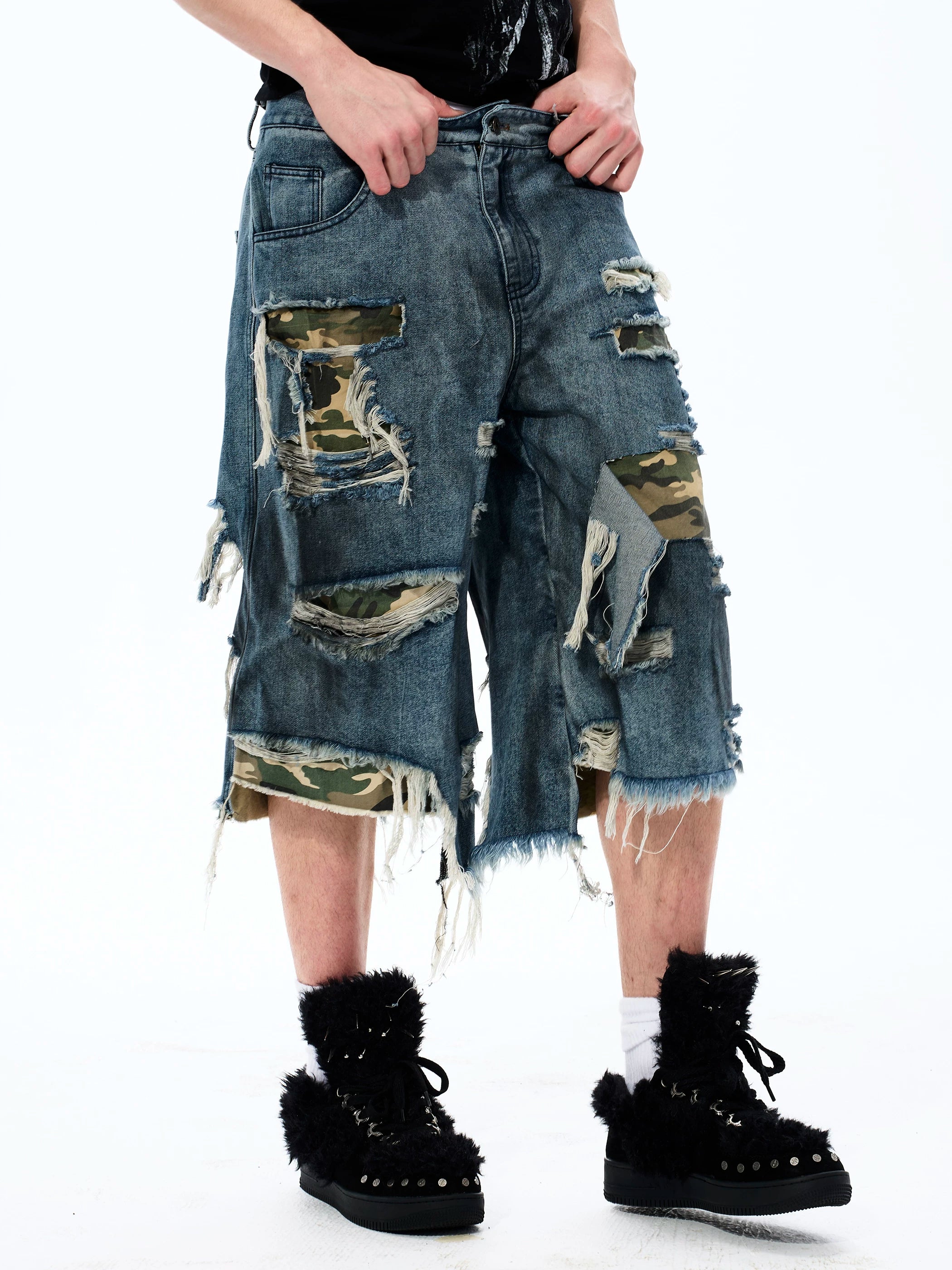 Street Style Splatter Ripped Cropped Pants
