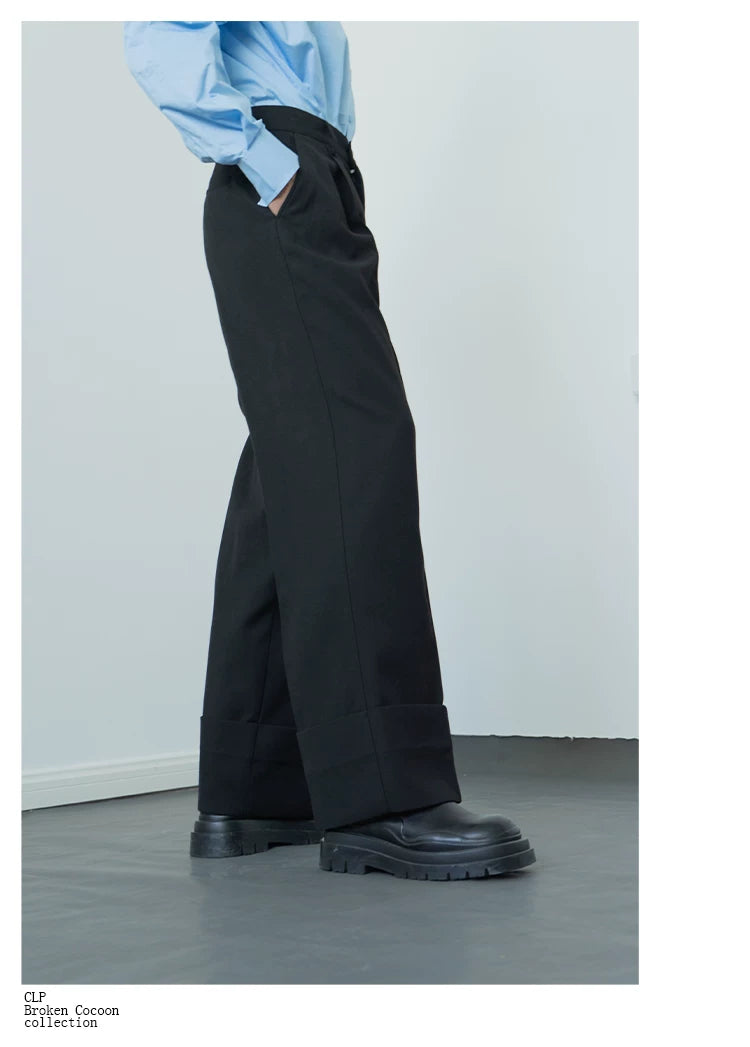 Men's Black Loose Straight Cuffed Pants