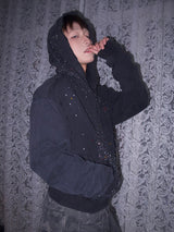Distressed Rhinestone Zip Hoodie