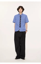 Striped And Houndstooth Short-Sleeved White Shirt