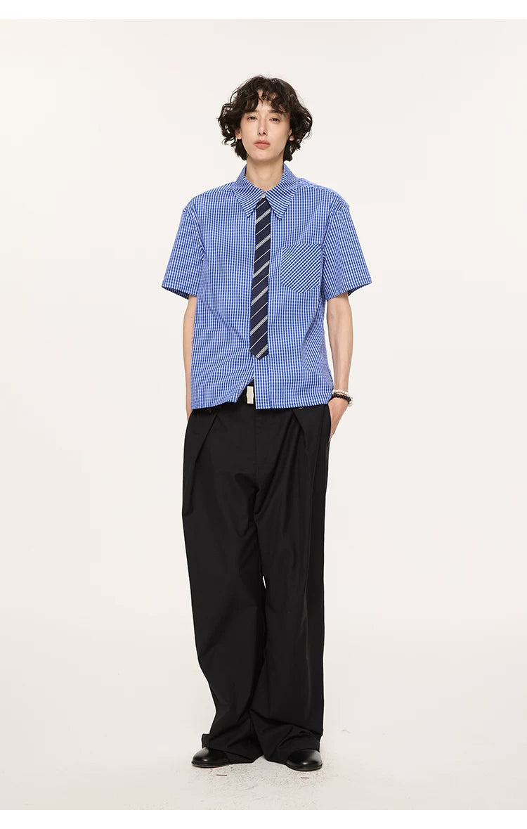 Striped And Houndstooth Short-Sleeved White Shirt
