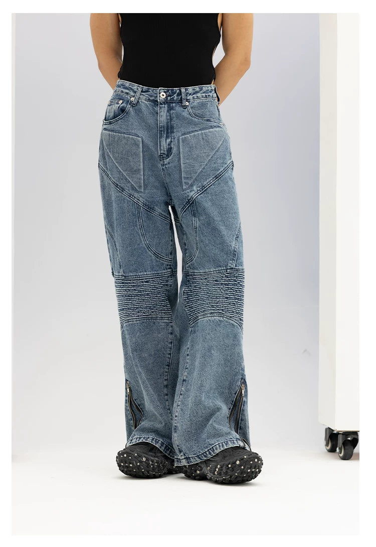 Men's Blue Black Loose Flared Jeans