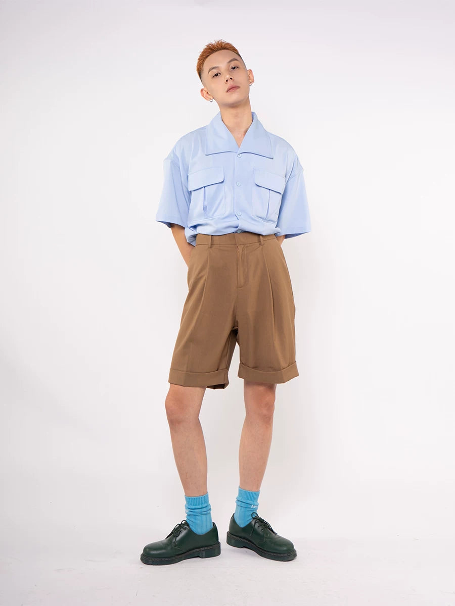 Men's Khaki Rolled Hem Casual Shorts
