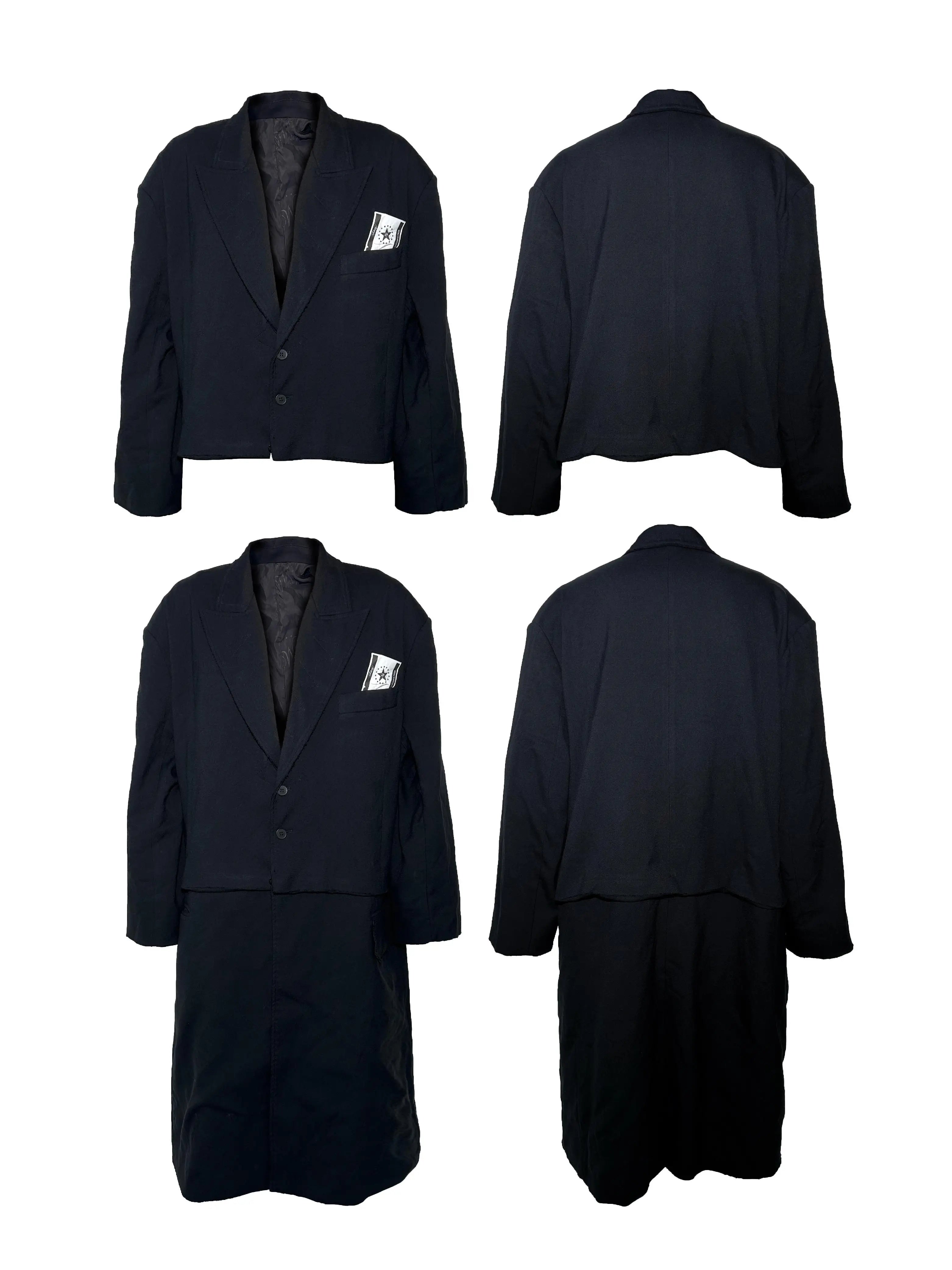 Black Oversized Long Detachable Padded Blazer