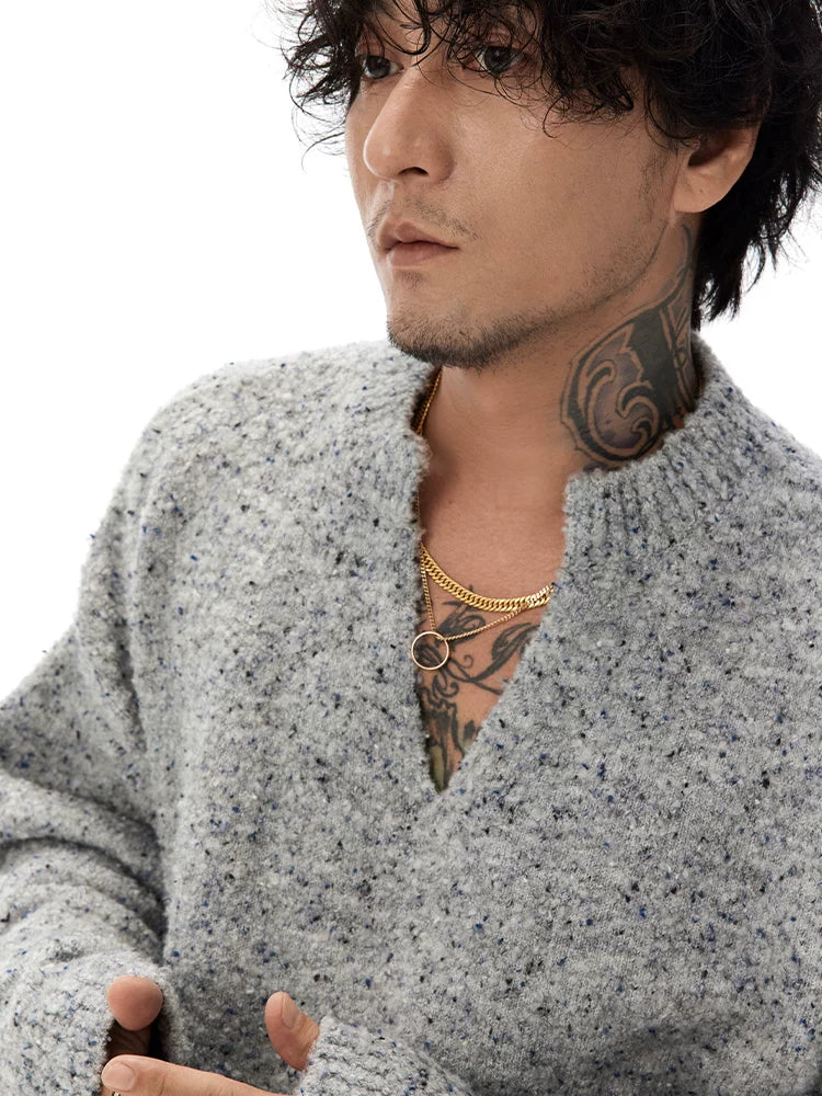 Unisex Grey V-Neck Boucle Sweater