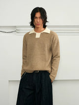 Color Block Collar Waffle Knit Sweater