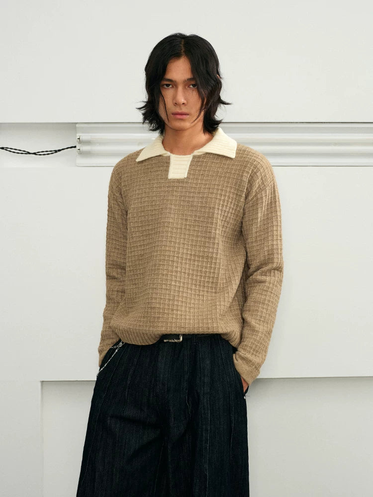 Color Block Collar Waffle Knit Sweater