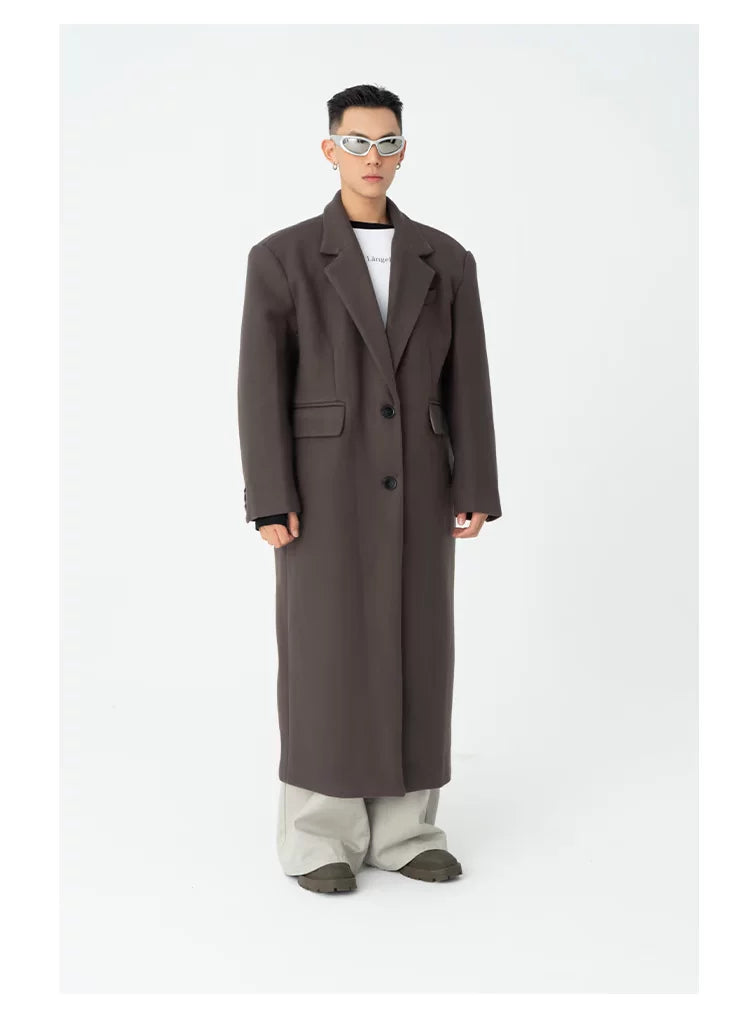 Men's Long Woolen Shoulder-padded Coat