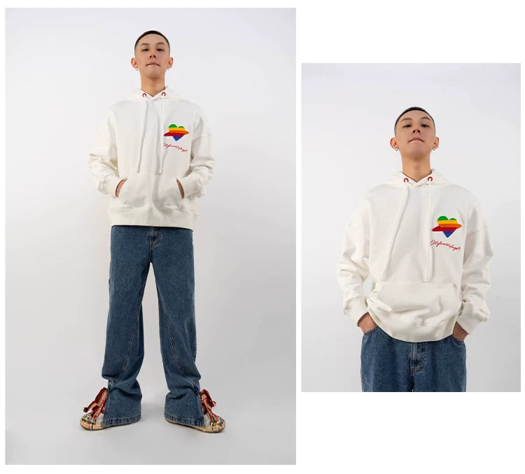 Loose Rainbow Heart Couple Hoodies